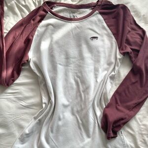 Vans Women's White and Burgundy Long Sleeve Tee